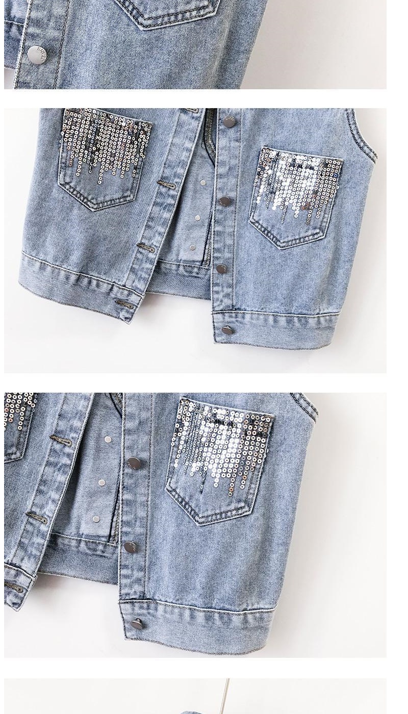 2023 Women's Fashion Sequin Plus Size Denim Women, Korean Style Short Vest For Spring And Autumn, Hot Selling Cross-Border_voghion.com