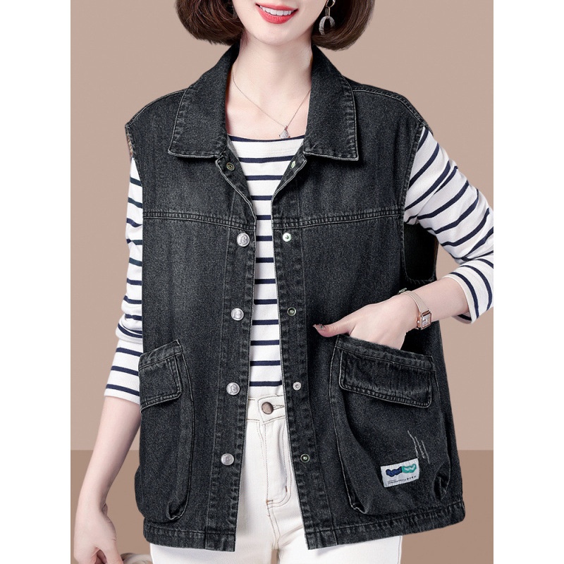 Women's Spring And Autumn New Denim Vest Women, Loose Fit, Plus Size, Fashionable, Casual, Slimming, Sleeveless Jacket_voghion.com