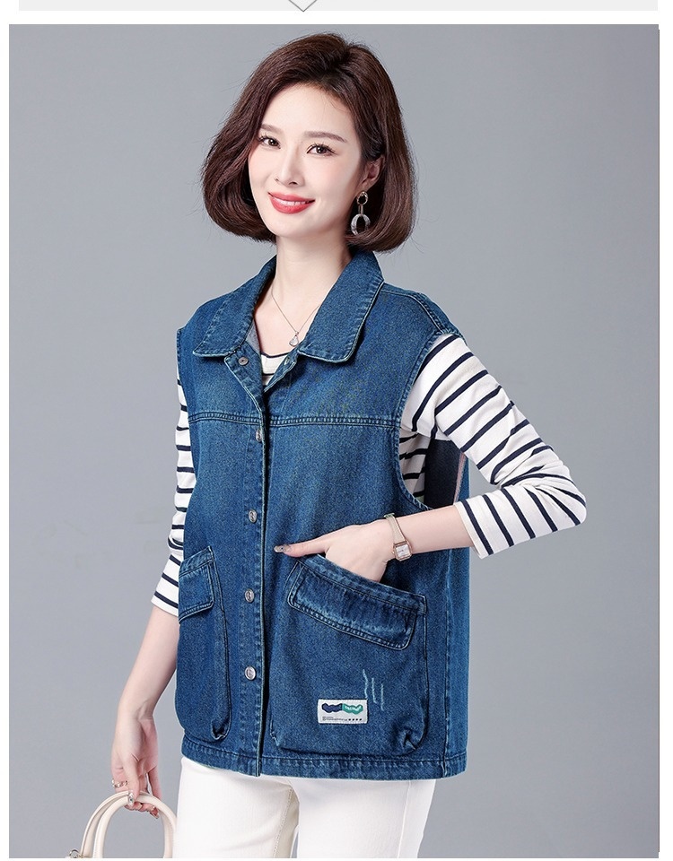 Women's Spring And Autumn New Denim Vest Women, Loose Fit, Plus Size, Fashionable, Casual, Slimming, Sleeveless Jacket_voghion.com