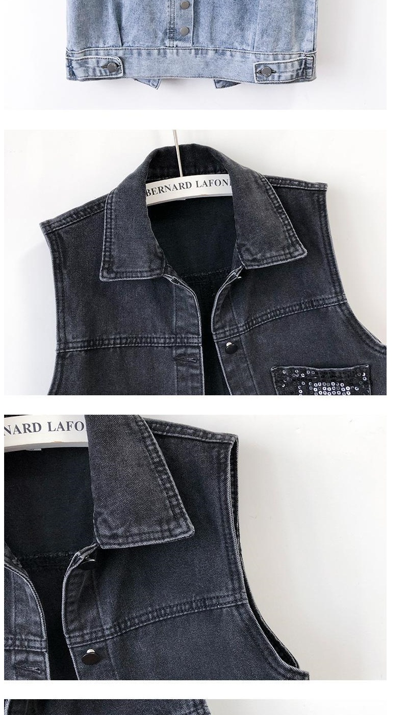 2023 Women's Fashion Sequin Plus Size Denim Women, Korean Style Short Vest For Spring And Autumn, Hot Selling Cross-Border_voghion.com