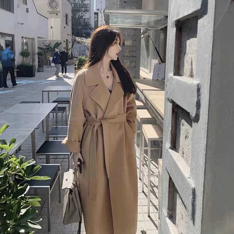 Women's Clothing Double-Sided For Women, Autumn And Winter 2025, Petite Cashmere Long Red Lace-Up 100% Wool Coat_voghion.com
