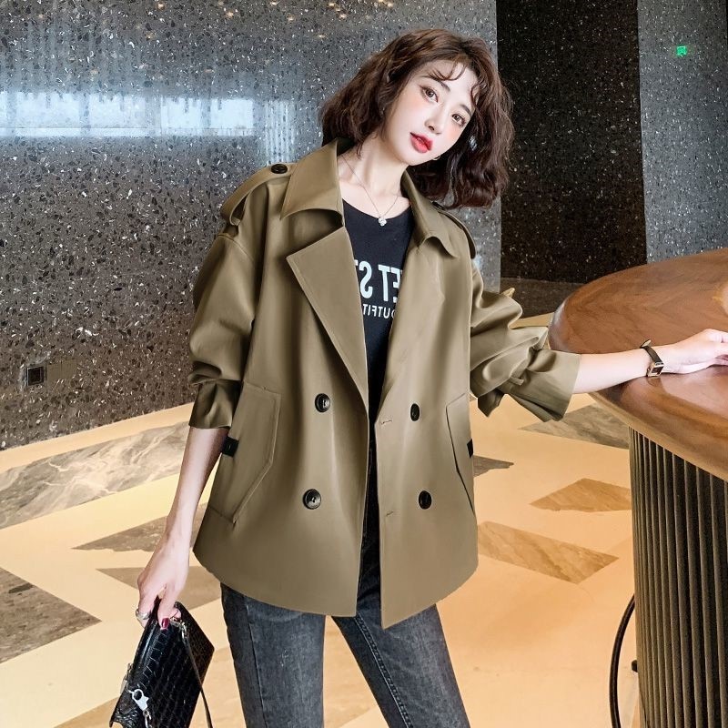 Women's Clothing Elegant Short Trench Coat For Women Korean Style Suit Collar Long Sleeve Top 2024 Spring Autumn New Loose Casual Jacket_voghion.com
