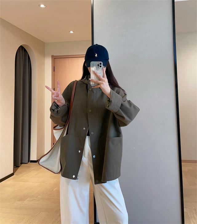 2025 Autumn Women's Clothing Women's Clothing WTHEONE High-Quality Tencel Cotton Oversized Slimming Petite Short Hooded Trench Coat Jacket_voghion.com