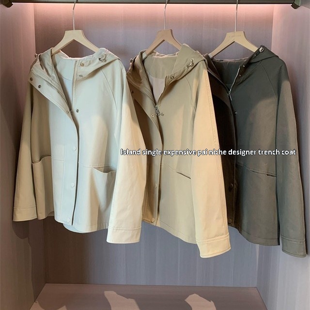 2025 Autumn Women's Clothing Women's Clothing WTHEONE High-Quality Tencel Cotton Oversized Slimming Petite Short Hooded Trench Coat Jacket_voghion.com