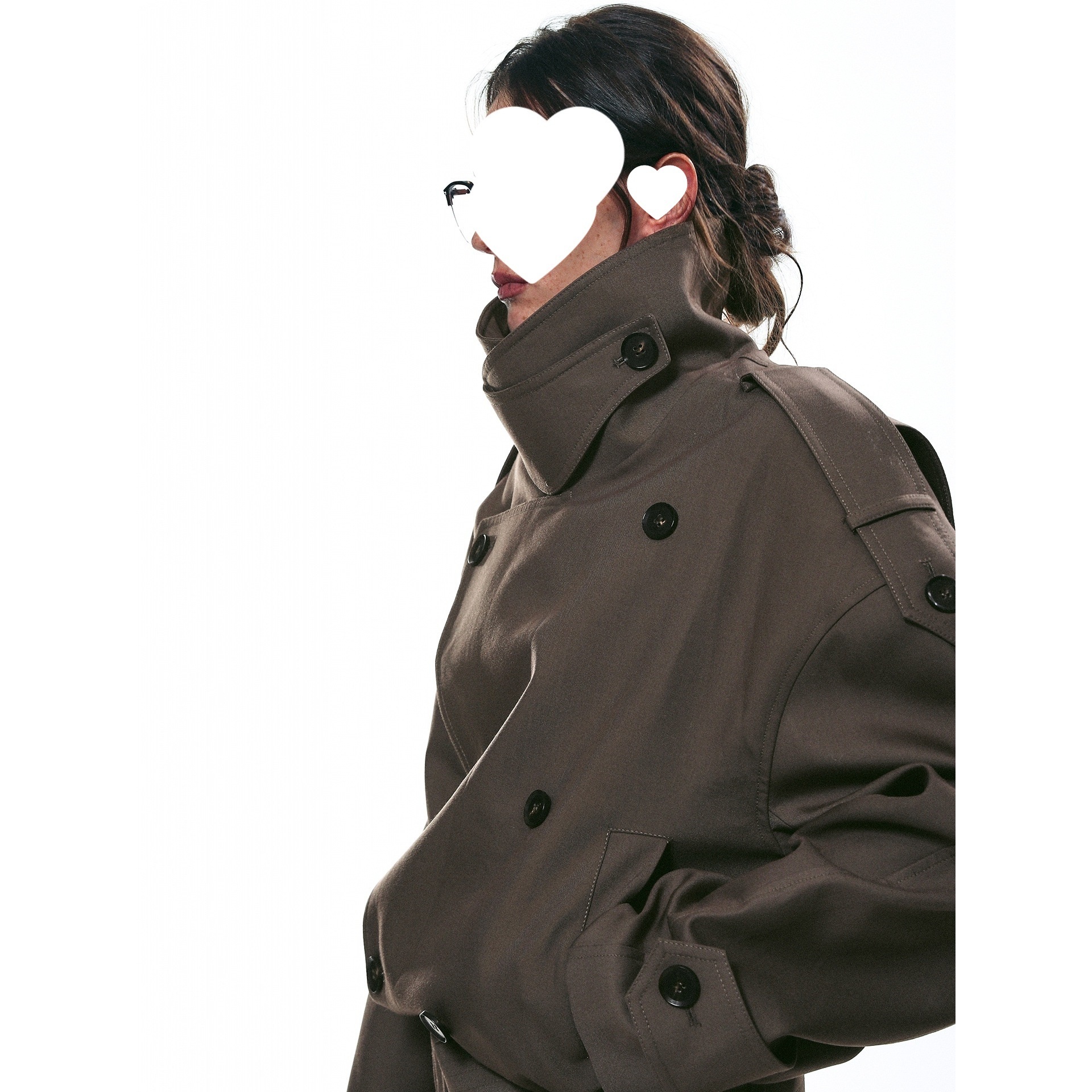 2W French Retro Large Stand Collar Wide Shoulder Short Double-Breasted Waist-Tie Trench Coat For Women_voghion.com