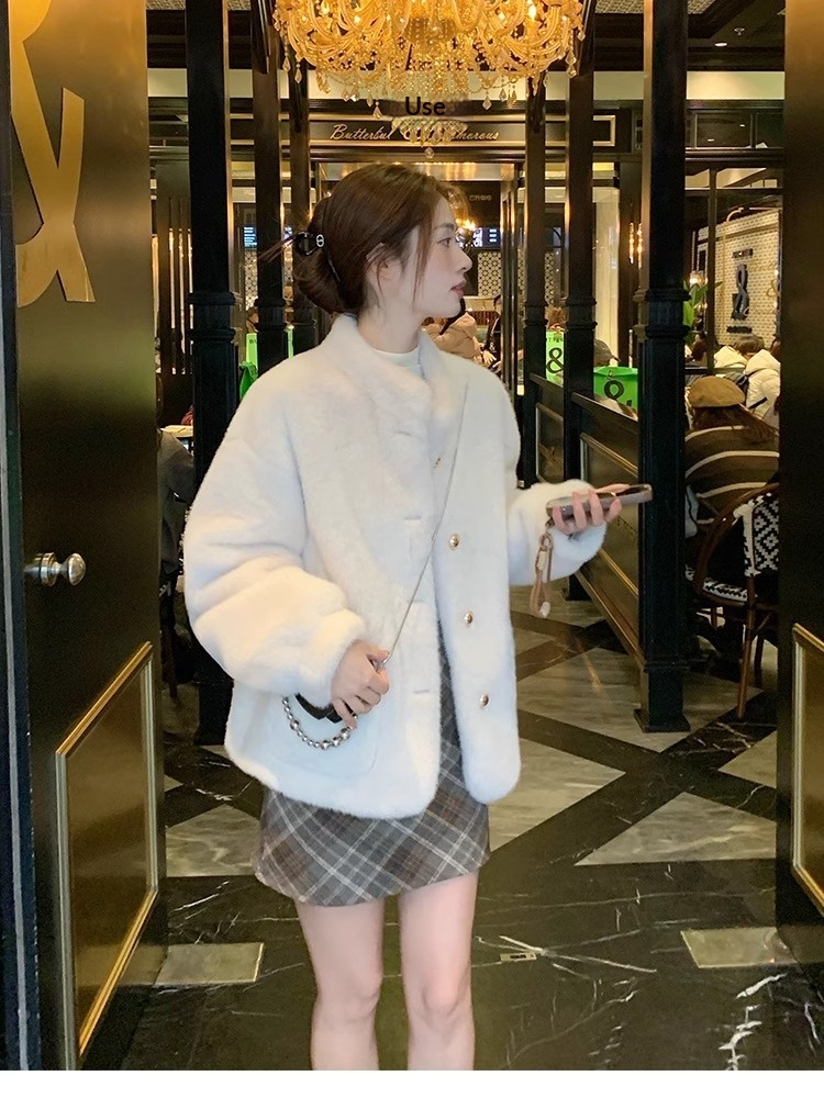 2025 New Thickened Mink Sheepskin One-Piece Women's Clothing For Winter Short Stand Collar Eco-Friendly Fur Coat_voghion.com