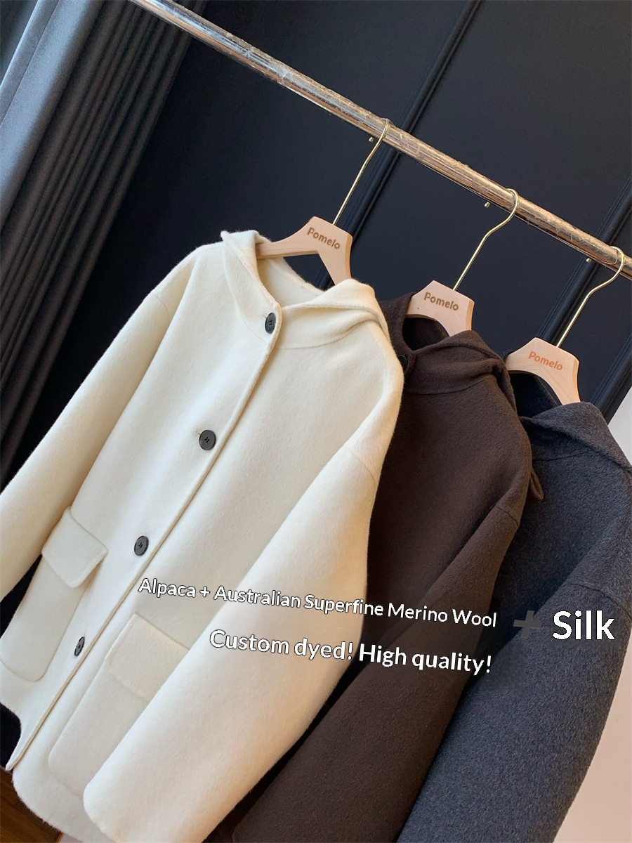 Women's Clothing Women's Clothing Heavyweight Practical!Alpaca Silk Double-Sided Wool Hooded Coat Short Woolen Overcoat G070507_voghion.com