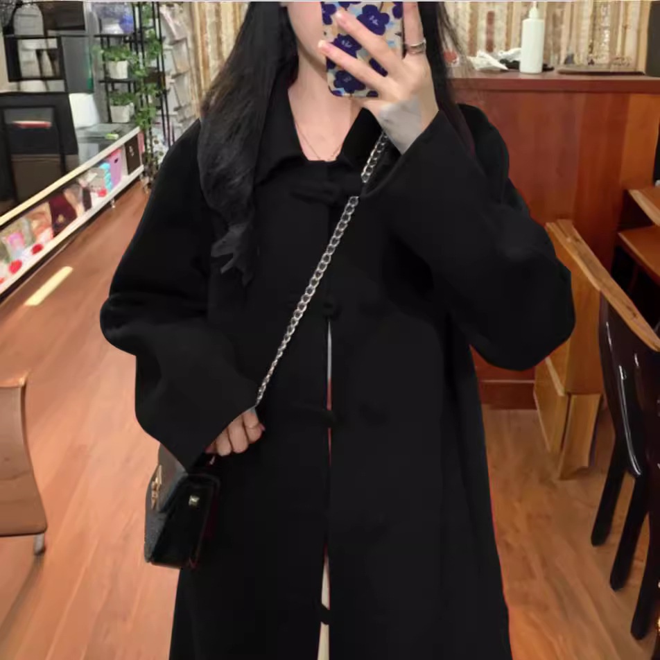 2025 Autumn Winter New Thickened Woolen Coat, Women's Clothing, Women's Vintage Red Double-Sided Wool Coat With Button Closure, Mid-Length_voghion.com