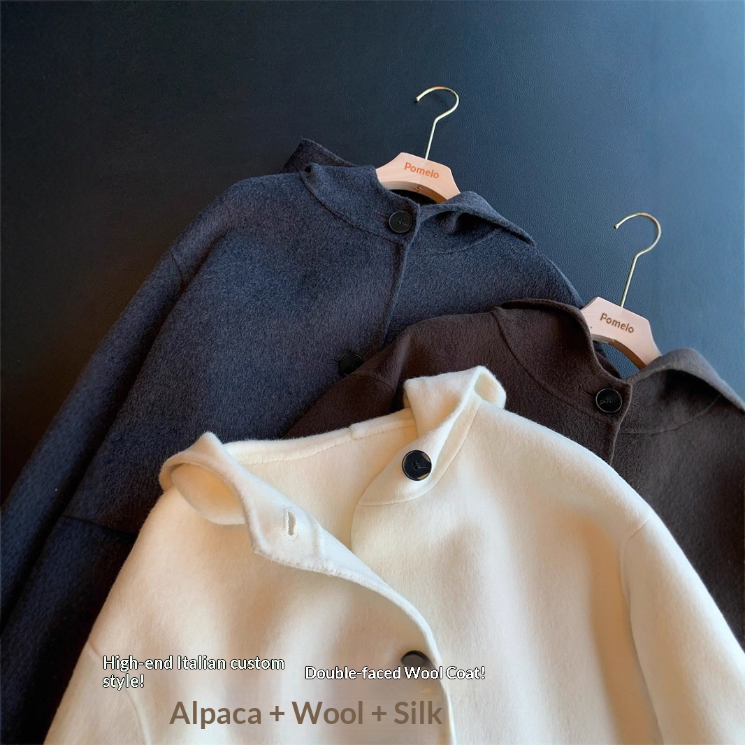Women's Clothing Women's Clothing Heavyweight Practical!Alpaca Silk Double-Sided Wool Hooded Coat Short Woolen Overcoat G070507_voghion.com