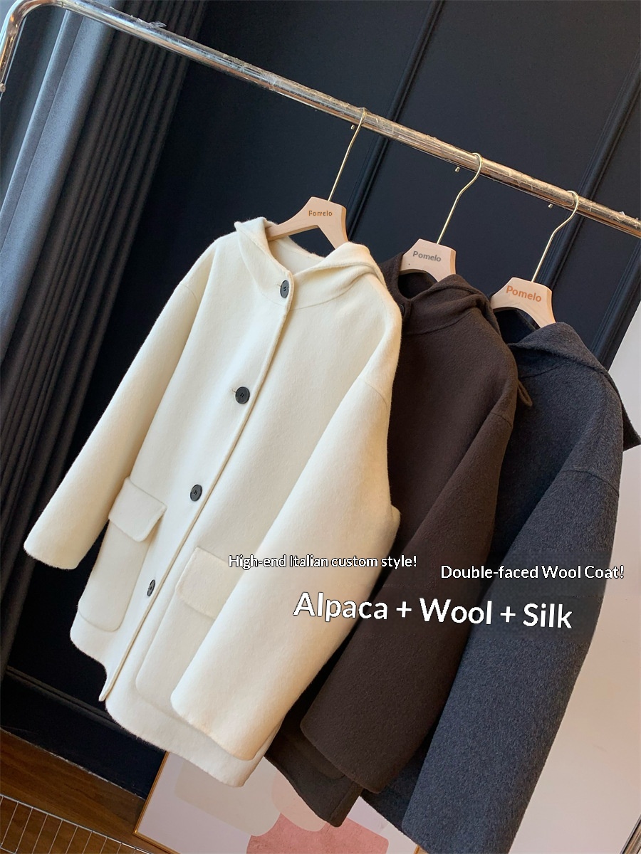 Women's Clothing Women's Clothing Heavyweight Practical!Alpaca Silk Double-Sided Wool Hooded Coat Short Woolen Overcoat G070507_voghion.com