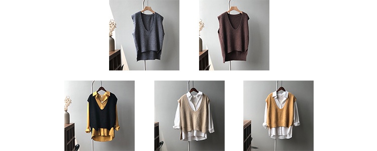 Dameskleding Yanshuang gebreide dames, herfstkleding, gelaagde V-hals, Koreaanse stijl, casual losse modieuze mouwloze vest voor dames_voghion.com