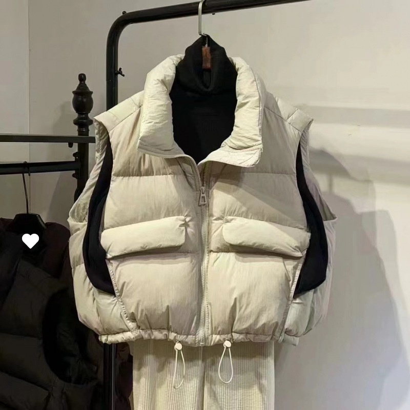 2025 Herfst Winter Nieuwe Mode Down Katoenen Opstaande Kraag Studenten Vest Jas Dames Koreaanse Stijl Effen Kleur Losse Pasvorm_voghion.com