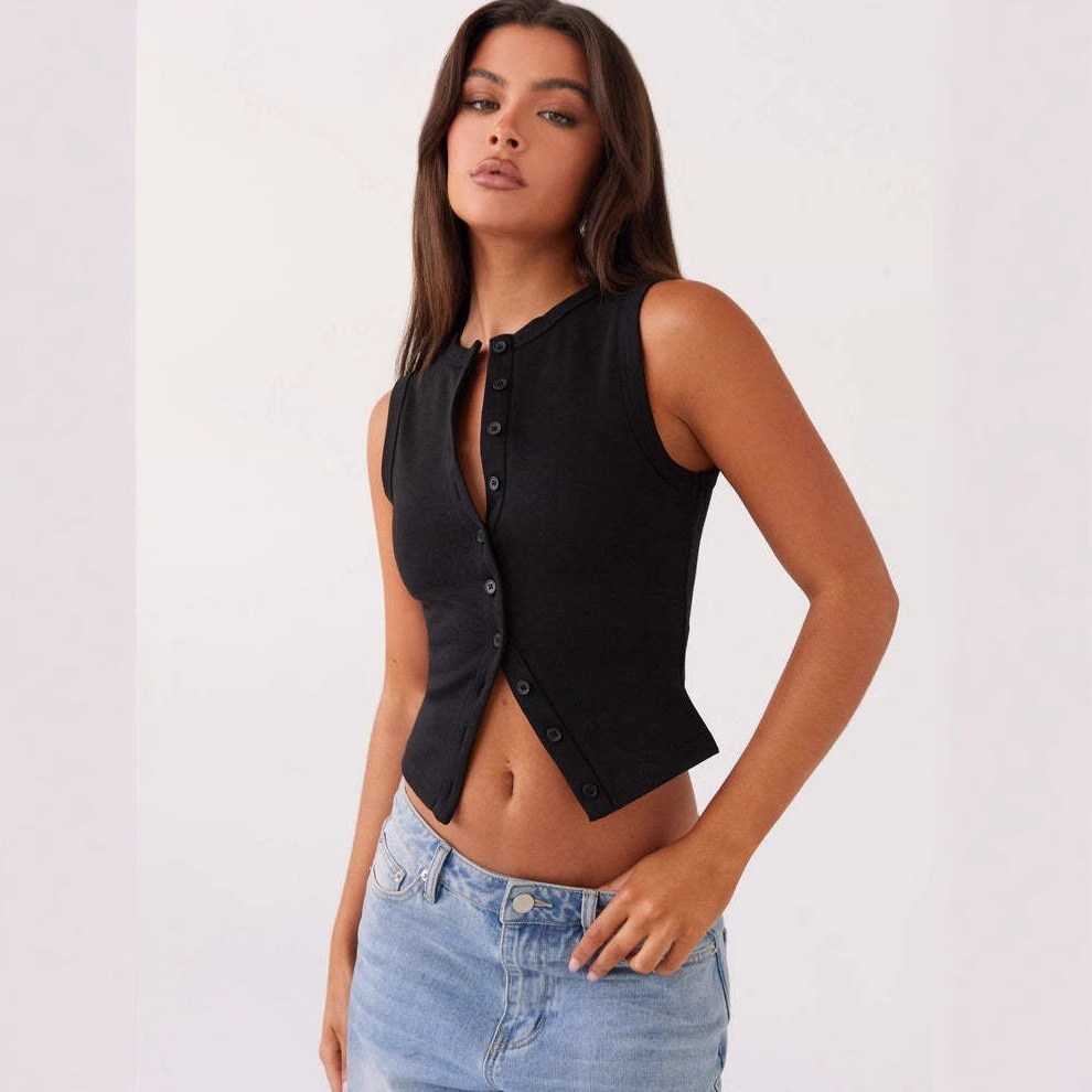 2025 Dameskleding Zomer Stijl Europese en Amerikaanse Buitenlandse Handel Hot Selling Nieuwe Slim Fit Mouwloos Vest_voghion.com