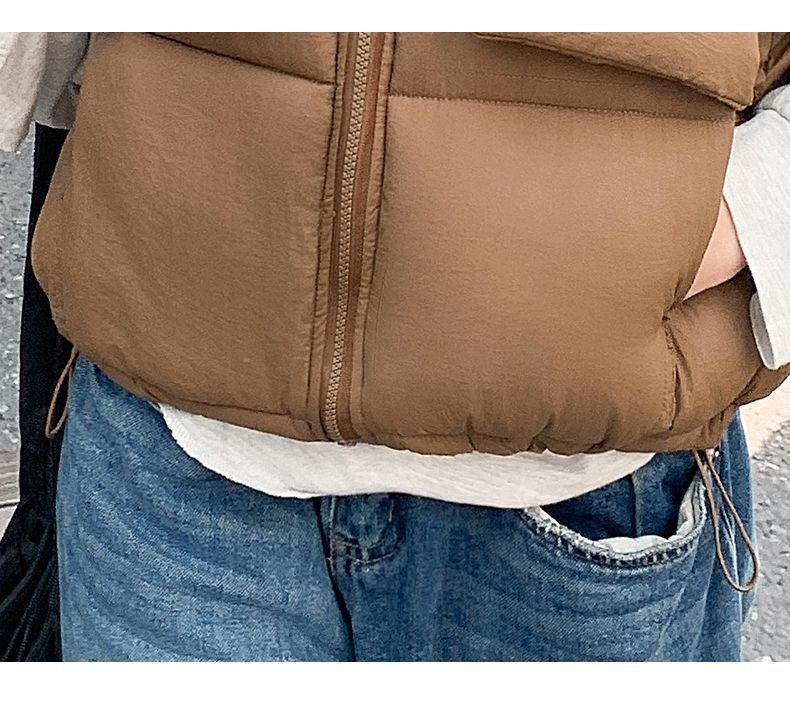 2025 Herfst Winter Nieuwe Mode Down Katoenen Opstaande Kraag Studenten Vest Jas Dames Koreaanse Stijl Effen Kleur Losse Pasvorm_voghion.com