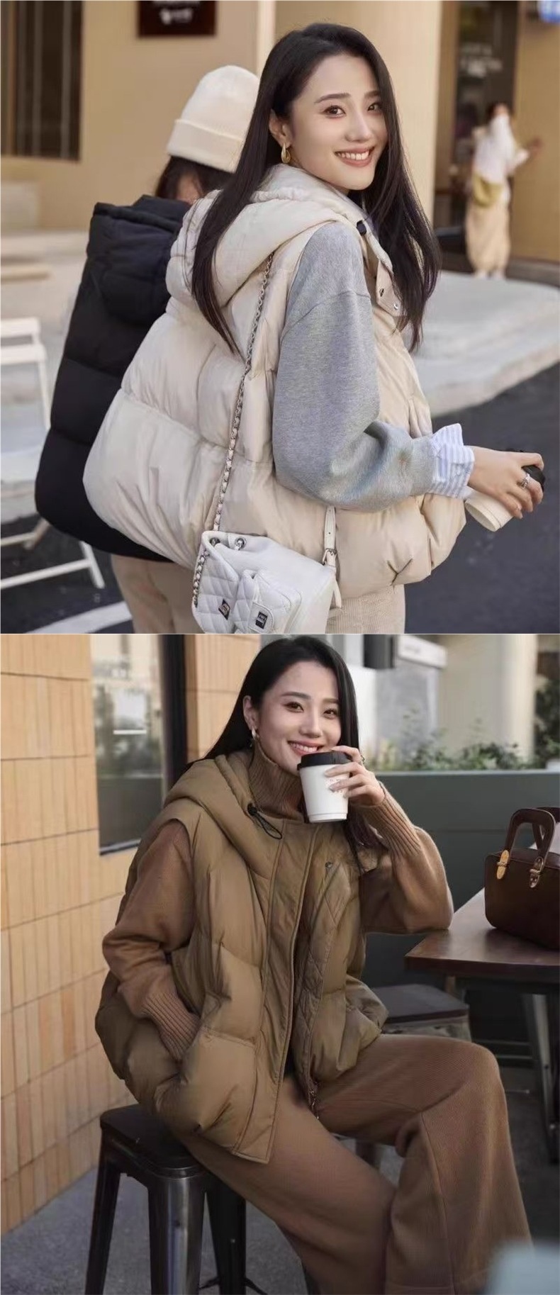 Neue Damen-Daunenweste aus Baumwolle für den Herbst: Modisch, lässig, vielseitig, figurformend, locker, warm, mit Kapuze, kurze Jacke_voghion.com