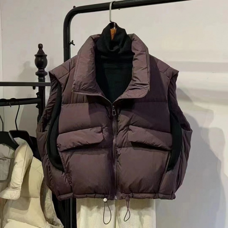 2025 Herfst Winter Nieuwe Mode Down Katoenen Opstaande Kraag Studenten Vest Jas Dames Koreaanse Stijl Effen Kleur Losse Pasvorm_voghion.com