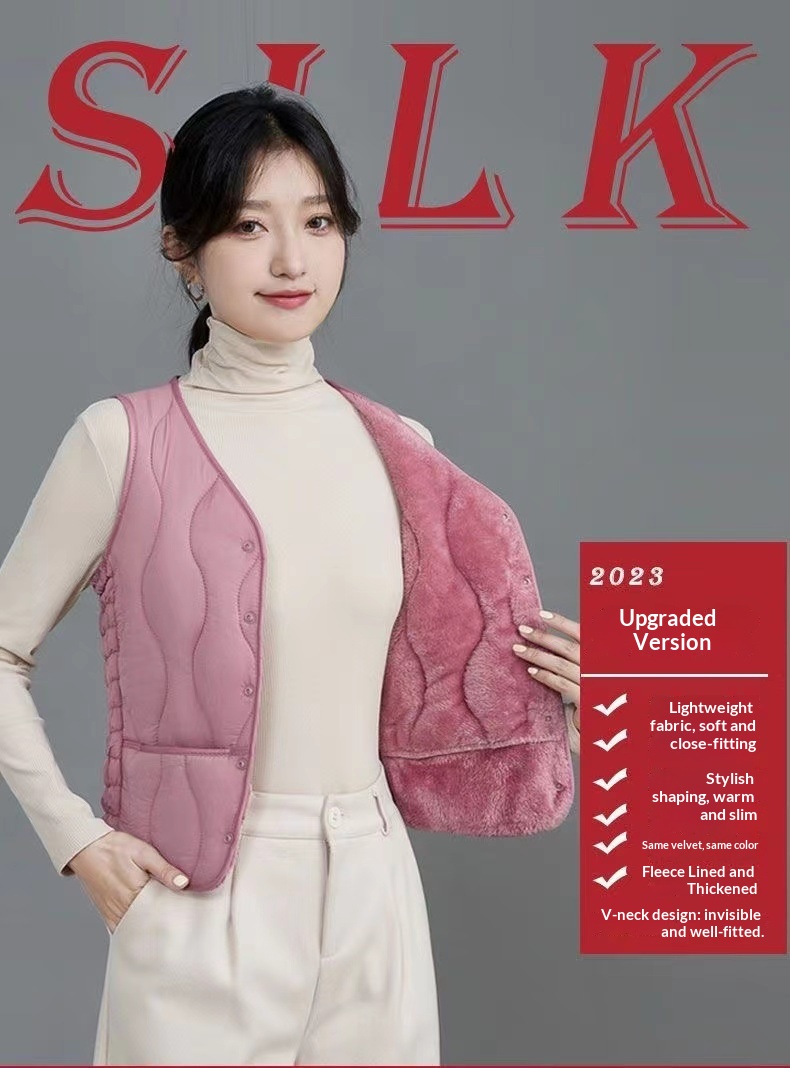 Damen Herbst Winter Neuer Stil Damen mit Fleece, Modische koreanische Version, Vielseitige, dick gefütterte, warme Weste zum Drunterziehen und_voghion.com