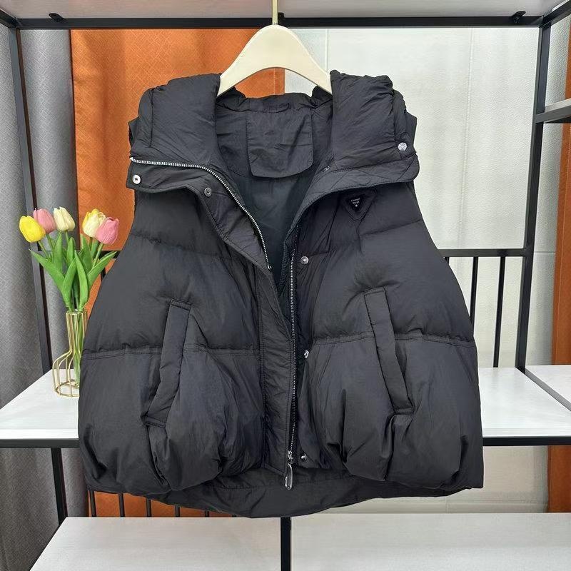 Neue Damen-Daunenweste aus Baumwolle für den Herbst: Modisch, lässig, vielseitig, figurformend, locker, warm, mit Kapuze, kurze Jacke_voghion.com
