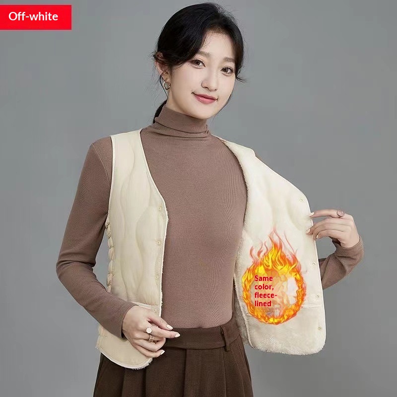 Damen Herbst Winter Neuer Stil Damen mit Fleece, Modische koreanische Version, Vielseitige, dick gefütterte, warme Weste zum Drunterziehen und_voghion.com