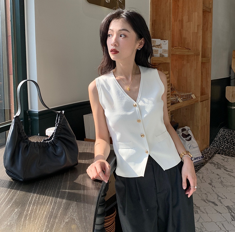 Women's Clothing Agent Cool Texture Outerwear Summer New Fashion Women's Casual V-neck Blazer Vest French Sleeveless Knit_voghion.com
