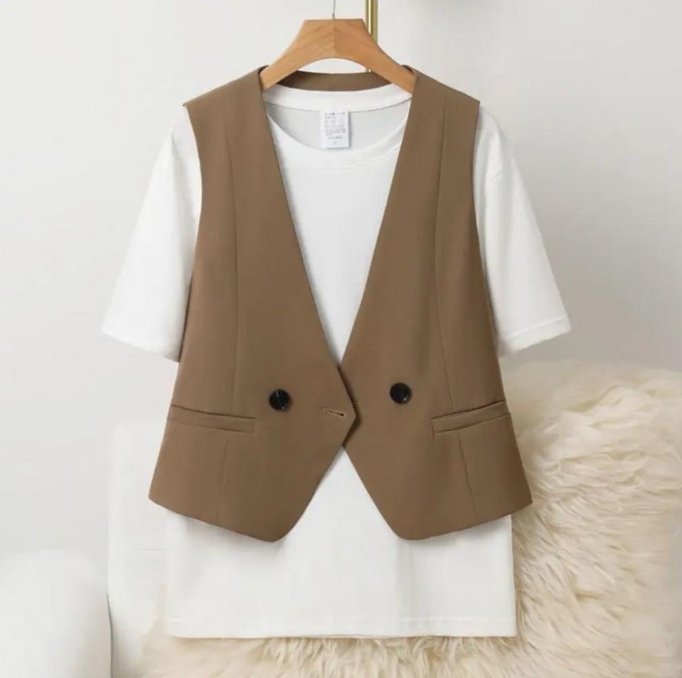 2025 Kadın Slim Fit Yeni İlkbahar ve Sonbahar İnceltici Çift Sıralı Şık Şık Yelek Kadınlar İçin Üreticiden Doğrudan_voghion.com