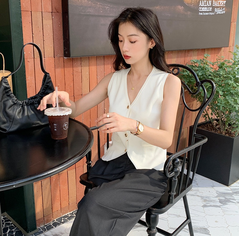 Women's Clothing Agent Cool Texture Outerwear Summer New Fashion Women's Casual V-neck Blazer Vest French Sleeveless Knit_voghion.com