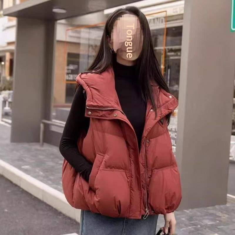 Neue Damen-Daunenweste aus Baumwolle für den Herbst: Modisch, lässig, vielseitig, figurformend, locker, warm, mit Kapuze, kurze Jacke_voghion.com