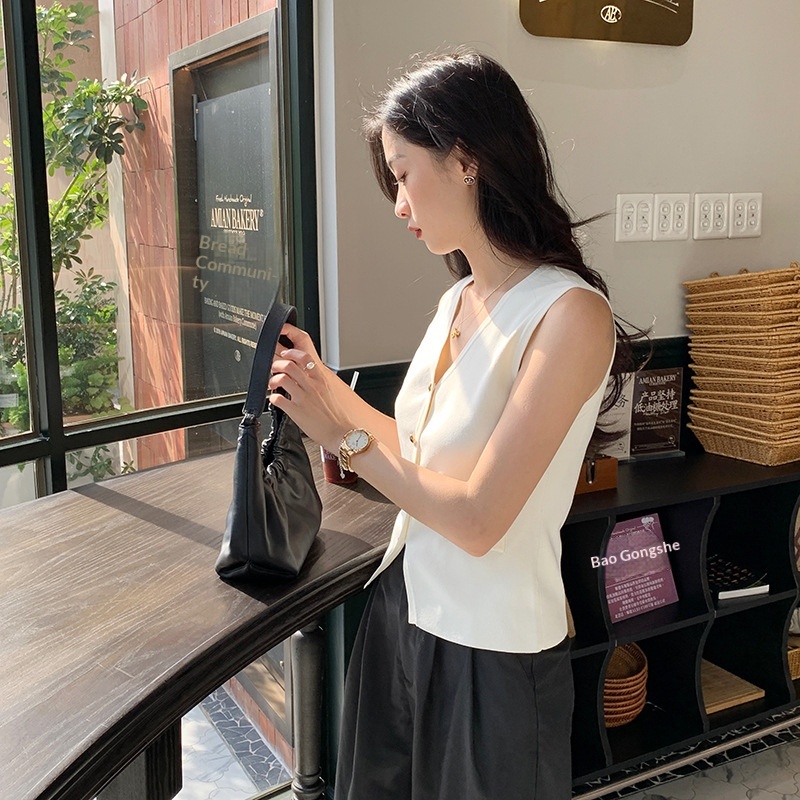 Women's Clothing Agent Cool Texture Outerwear Summer New Fashion Women's Casual V-neck Blazer Vest French Sleeveless Knit_voghion.com