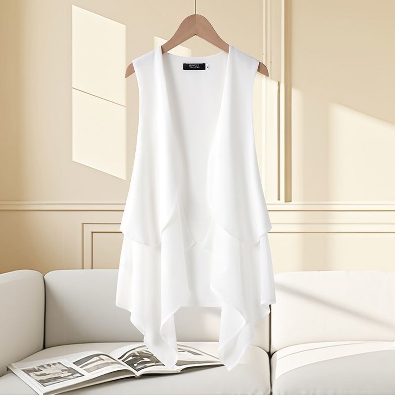 Women's Chiffon Vest For Women, Mid-Length, Thin, Summer Slimming, Korean Style, Sleeveless, Fashionable Vest, Cardigan, New_voghion.com