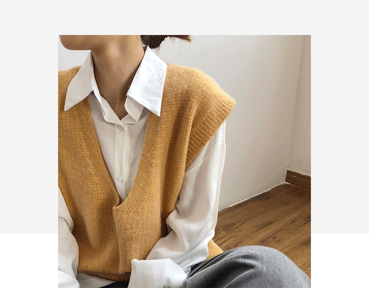 Dameskleding Yanshuang gebreide dames, herfstkleding, gelaagde V-hals, Koreaanse stijl, casual losse modieuze mouwloze vest voor dames_voghion.com