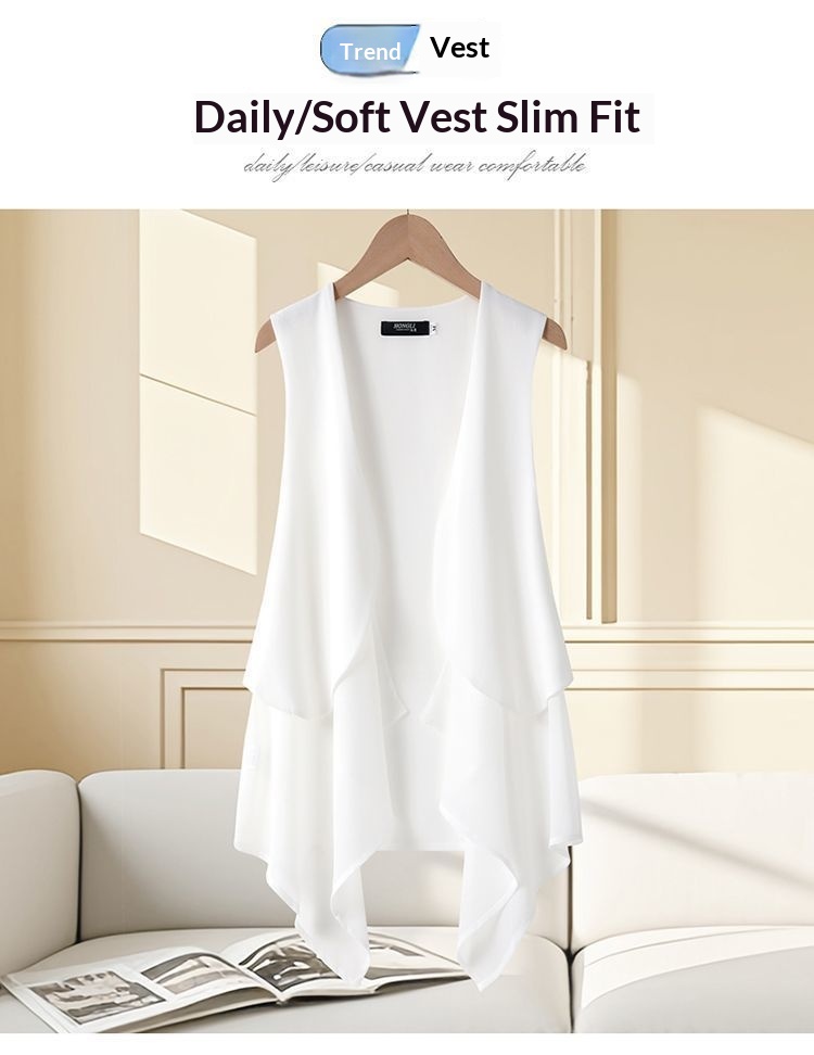 Women's Chiffon Vest For Women, Mid-Length, Thin, Summer Slimming, Korean Style, Sleeveless, Fashionable Vest, Cardigan, New_voghion.com