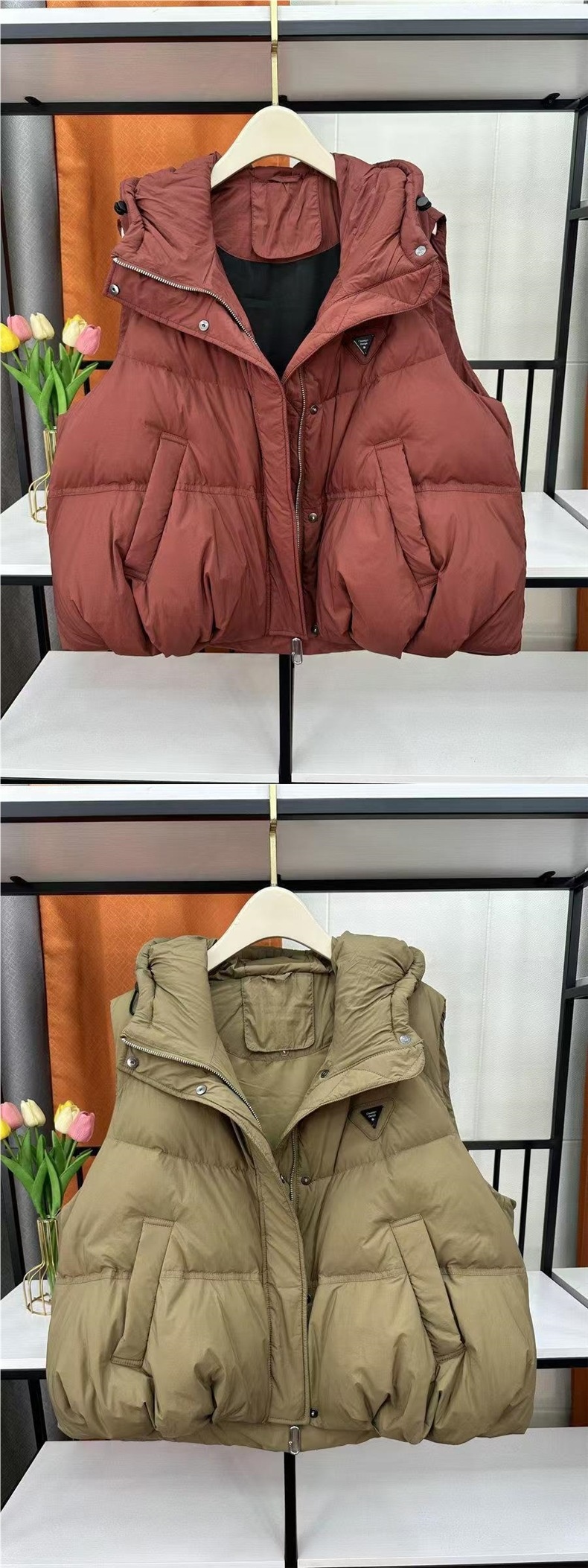 Neue Damen-Daunenweste aus Baumwolle für den Herbst: Modisch, lässig, vielseitig, figurformend, locker, warm, mit Kapuze, kurze Jacke_voghion.com