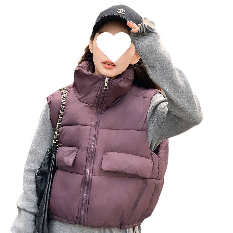 2025 Herfst Winter Nieuwe Mode Down Katoenen Opstaande Kraag Studenten Vest Jas Dames Koreaanse Stijl Effen Kleur Losse Pasvorm_voghion.com