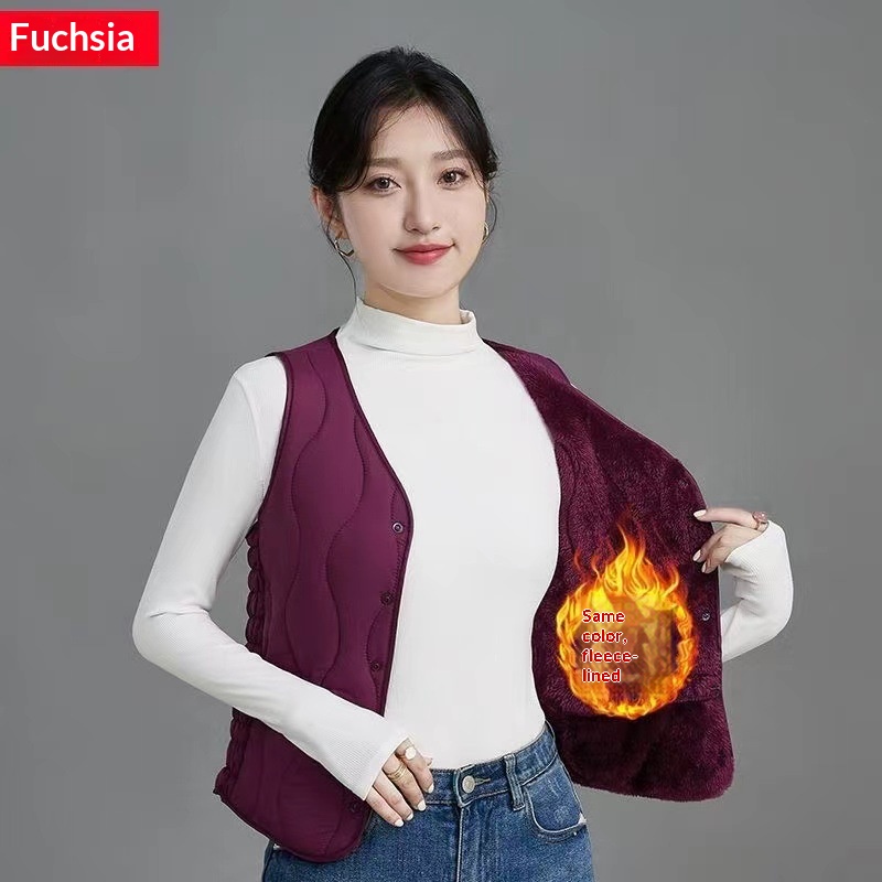Damen Herbst Winter Neuer Stil Damen mit Fleece, Modische koreanische Version, Vielseitige, dick gefütterte, warme Weste zum Drunterziehen und_voghion.com