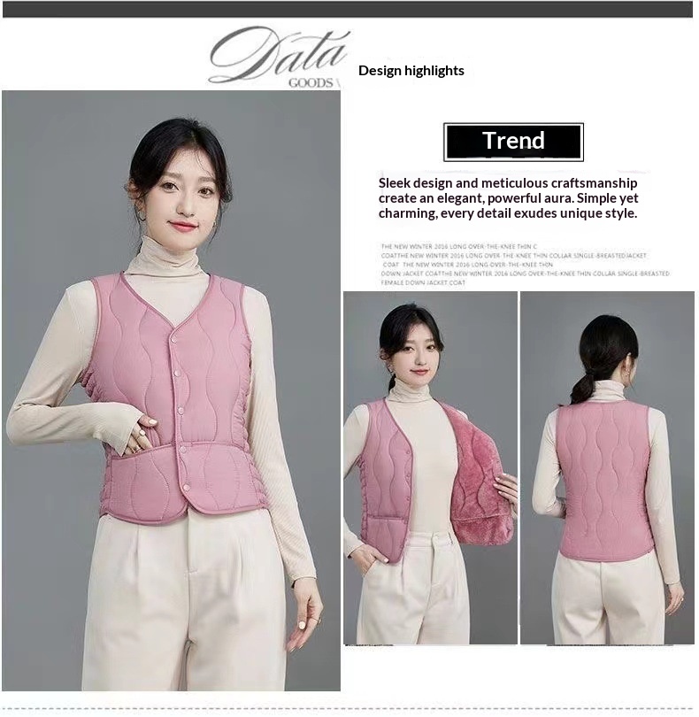 Damen Herbst Winter Neuer Stil Damen mit Fleece, Modische koreanische Version, Vielseitige, dick gefütterte, warme Weste zum Drunterziehen und_voghion.com