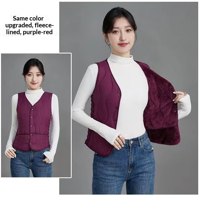 Damen Herbst Winter Neuer Stil Damen mit Fleece, Modische koreanische Version, Vielseitige, dick gefütterte, warme Weste zum Drunterziehen und_voghion.com