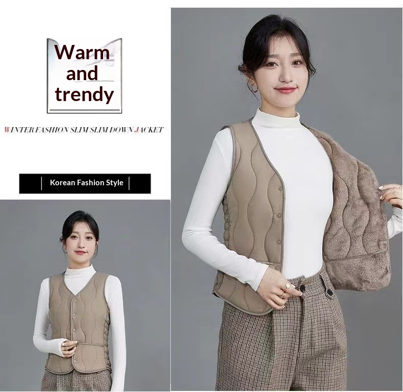 Damen Herbst Winter Neuer Stil Damen mit Fleece, Modische koreanische Version, Vielseitige, dick gefütterte, warme Weste zum Drunterziehen und_voghion.com