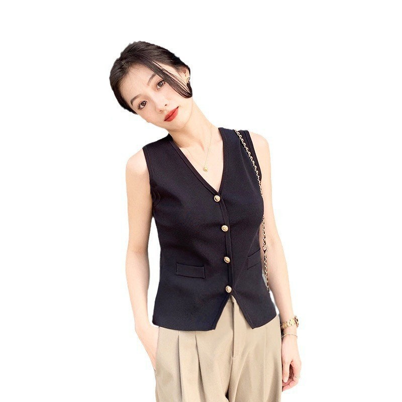 Women's Clothing Agent Cool Texture Outerwear Summer New Fashion Women's Casual V-neck Blazer Vest French Sleeveless Knit_voghion.com