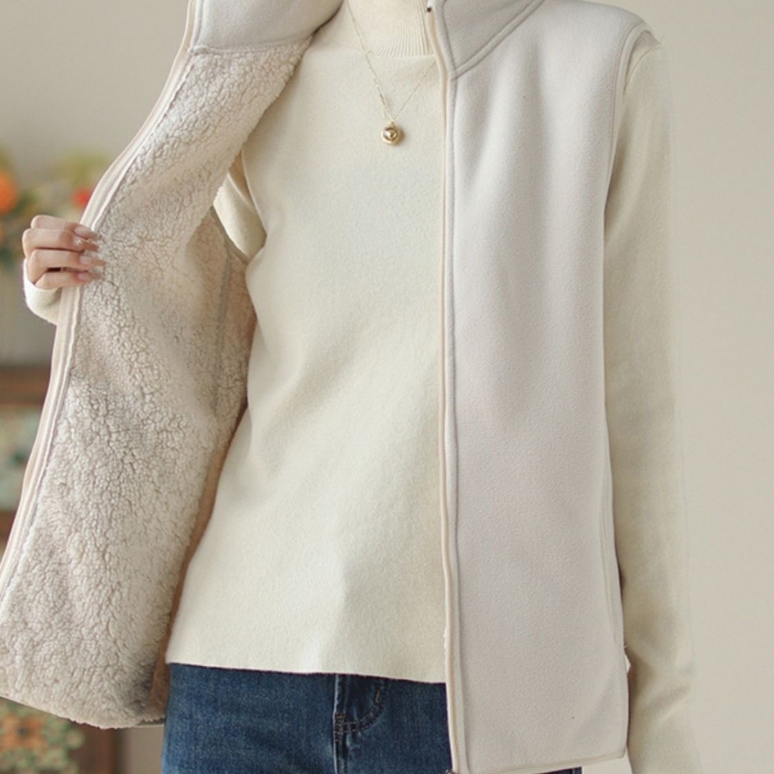 Neue, gefütterte Damen-Fleeceweste Herbst/Winter 2025, elegante Oberbekleidung im Western-Stil_voghion.com