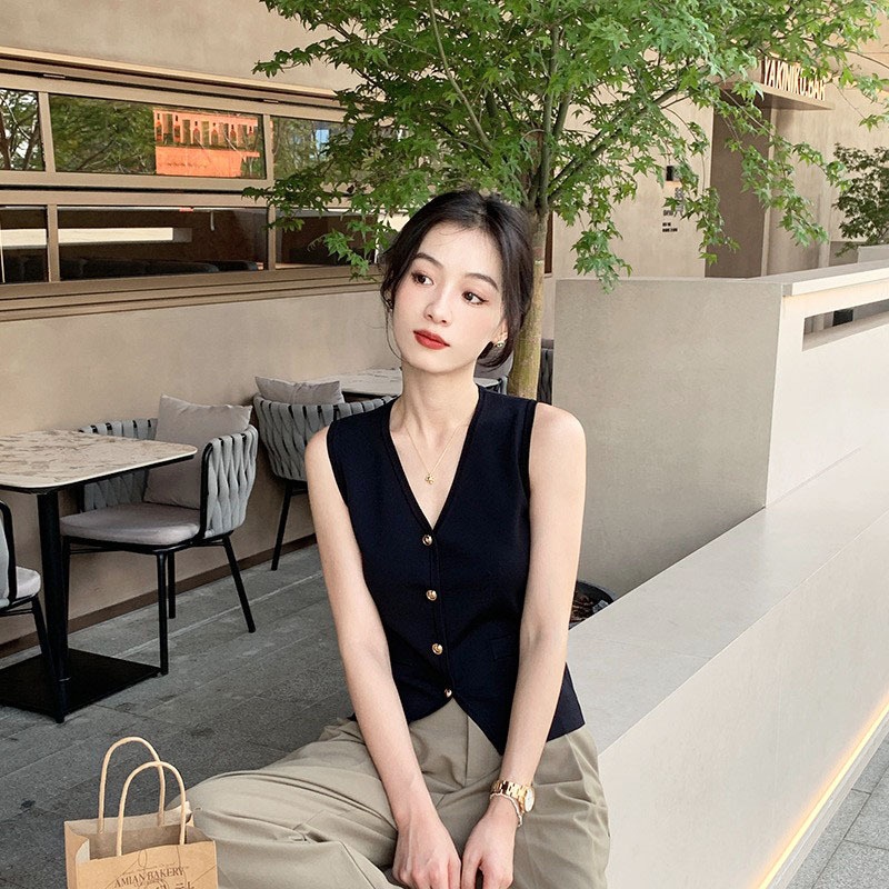 Women's Clothing Agent Cool Texture Outerwear Summer New Fashion Women's Casual V-neck Blazer Vest French Sleeveless Knit_voghion.com