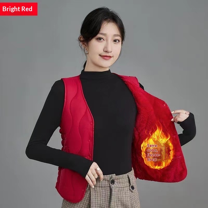 Damen Herbst Winter Neuer Stil Damen mit Fleece, Modische koreanische Version, Vielseitige, dick gefütterte, warme Weste zum Drunterziehen und_voghion.com