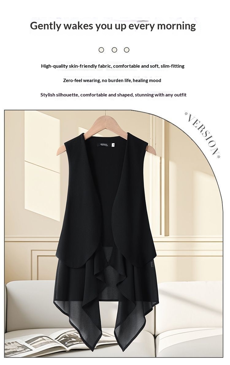 Women's Chiffon Vest For Women, Mid-Length, Thin, Summer Slimming, Korean Style, Sleeveless, Fashionable Vest, Cardigan, New_voghion.com