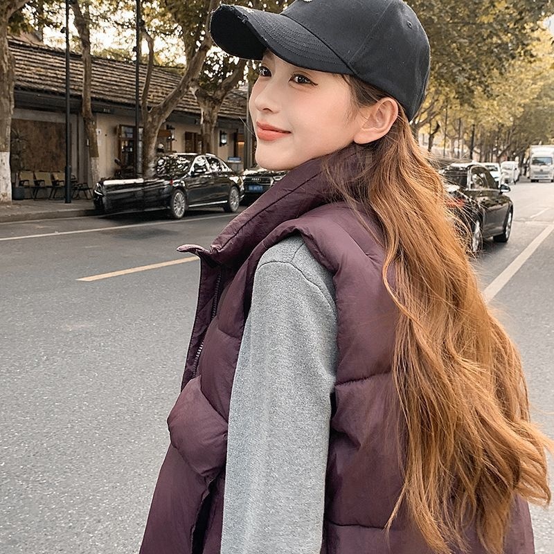 2025 Herfst Winter Nieuwe Mode Down Katoenen Opstaande Kraag Studenten Vest Jas Dames Koreaanse Stijl Effen Kleur Losse Pasvorm_voghion.com