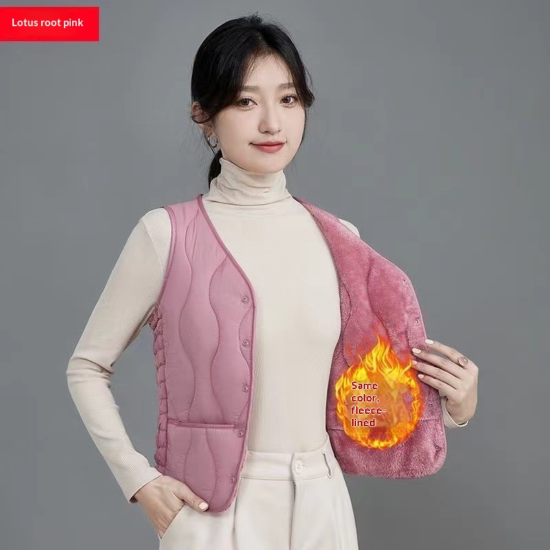 Damen Herbst Winter Neuer Stil Damen mit Fleece, Modische koreanische Version, Vielseitige, dick gefütterte, warme Weste zum Drunterziehen und_voghion.com