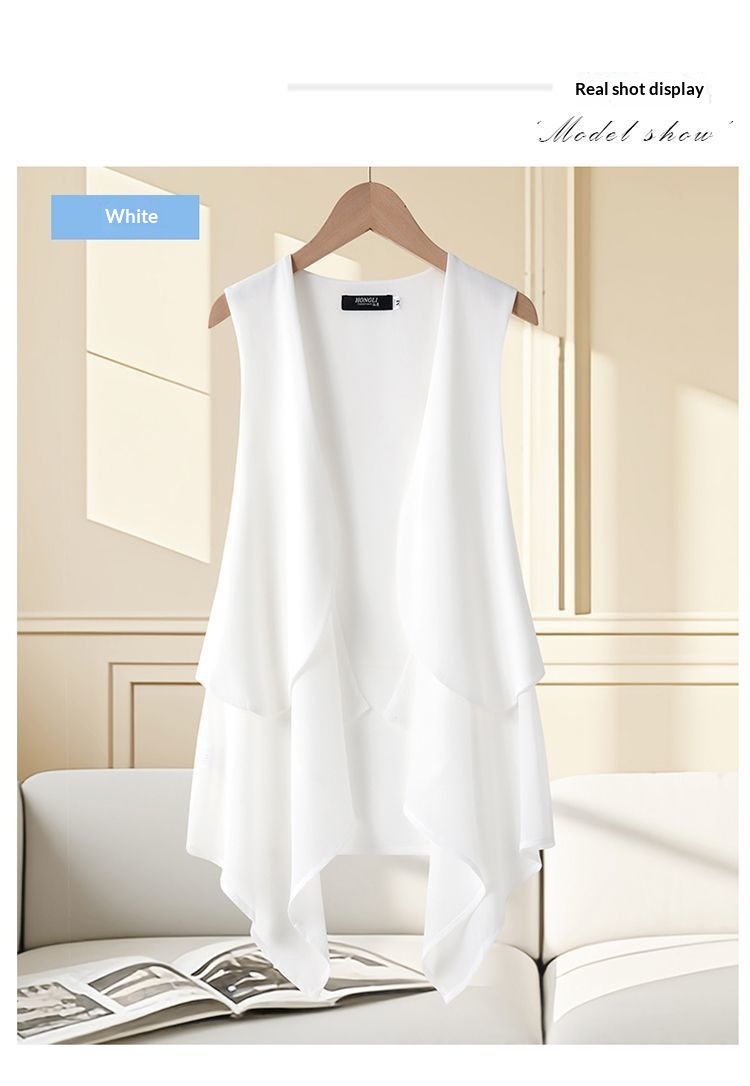 Women's Chiffon Vest For Women, Mid-Length, Thin, Summer Slimming, Korean Style, Sleeveless, Fashionable Vest, Cardigan, New_voghion.com