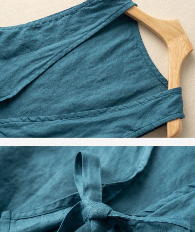 Women's Vintage Artistic British Style Sleeveless Linen V-neck Blazer Vest For Women 2025 Summer New Fashionable Jacket Top_voghion.com