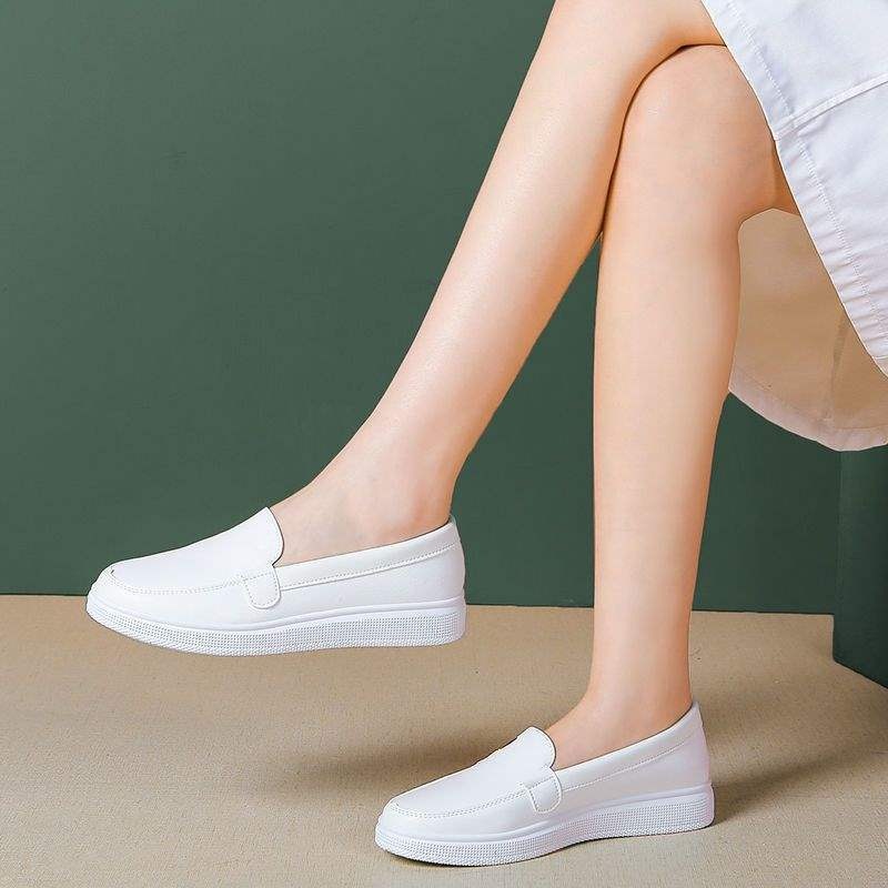 ShoeGlobe ShoeGlobe Nurse Women Soft Sole Leather Surface Flat Non-Tiring Foot Hospital Anti-Slip White Round Toe Breathable Deodorant Work_voghion.com