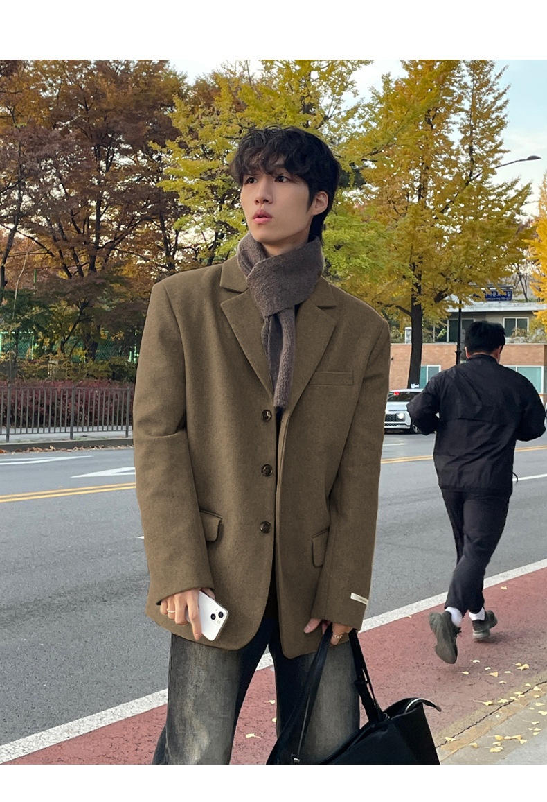 boy Boy ASCLO Korean Version Autumn Winter New Men's Short Old Money Style Trendy Handsome Versatile Suit Wool Coat_voghion.com