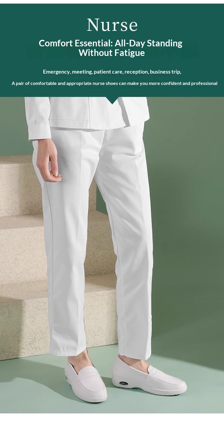 ShoeGlobe ShoeGlobe Air Cushion Nurse Shoes Women, White, Flat, Soft Height Increasing, Comfortable, Odor-Resistant, Non-Slip, Thick Sole,_voghion.com