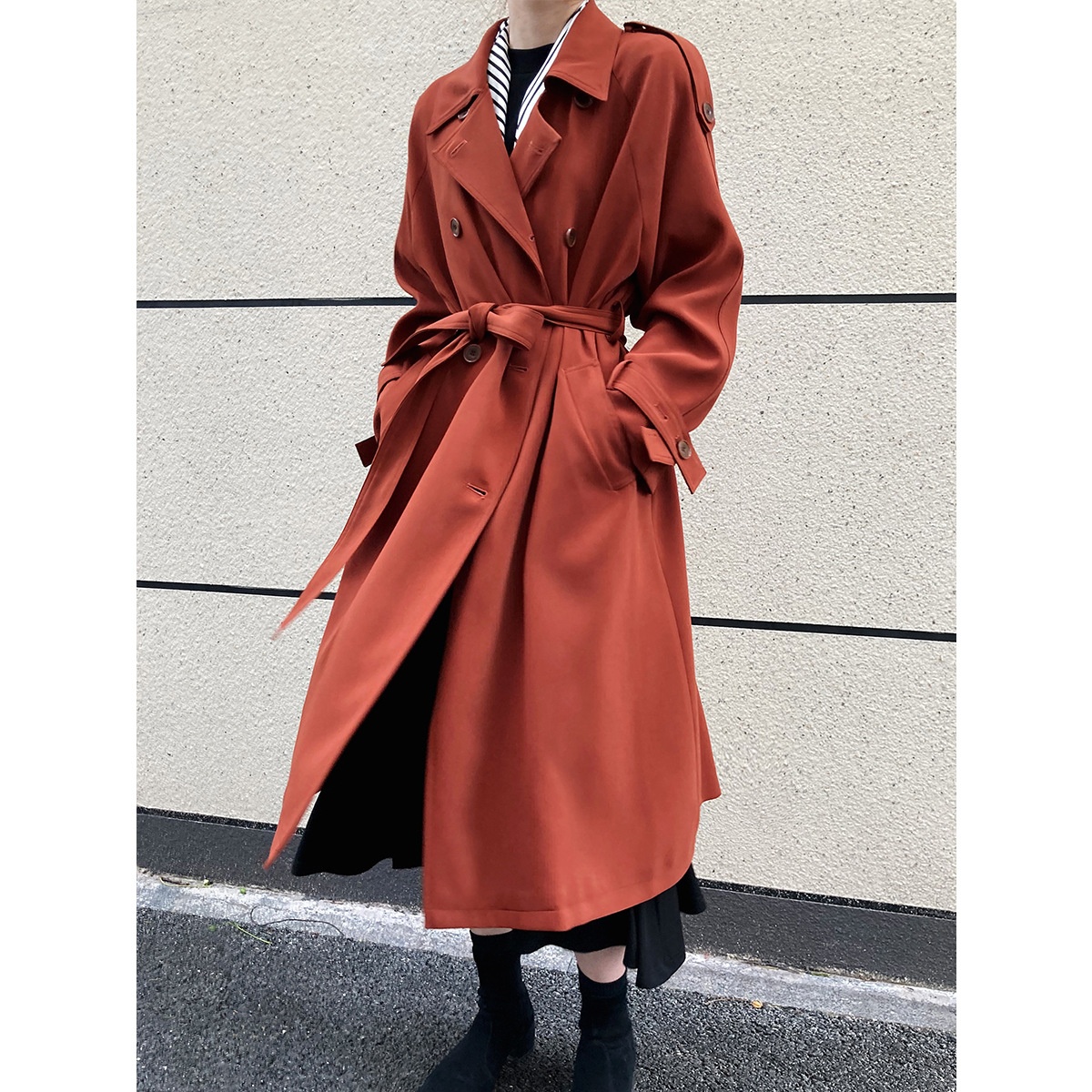 Women's Clothing Luxi Main Promotion 2025 Autumn New Draped British Style Loose Mid-Length Over-The-Knee Trench Coat Women's Jacket 9968_voghion.com
